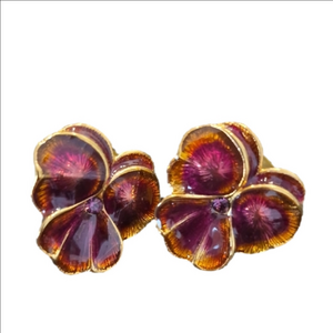 Vintage Joan Rivers Pansy Purple Enamel Earrings